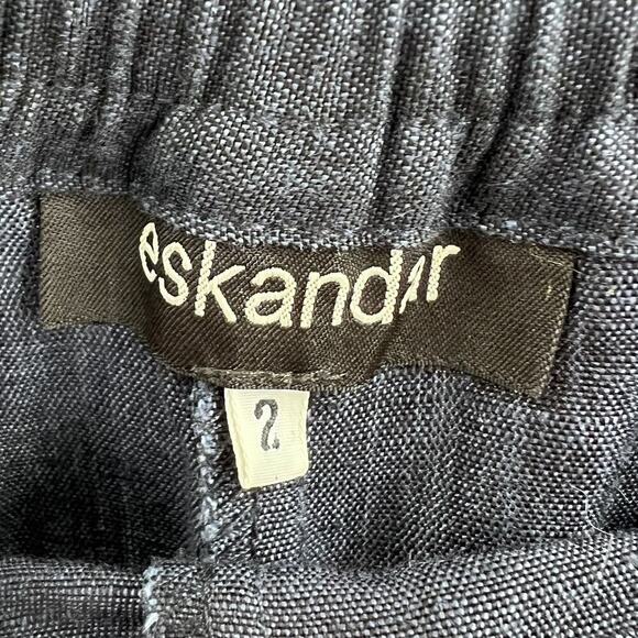 Eskandar Navy Blue 100% Linen Wool Blend Pull On Wide Leg Trouser Pants Size 2 - Picture 4 of 8
